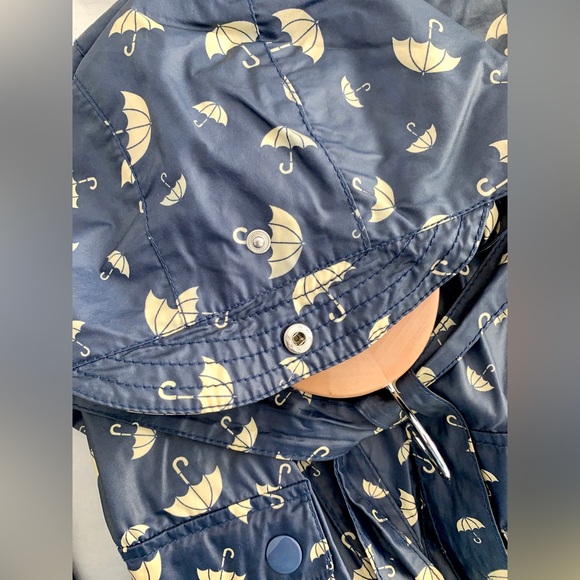 Super cute ☂️ well-loved H&M navy umbrella print hooded belted trench RAINCOAT - Picture 6 of 8
